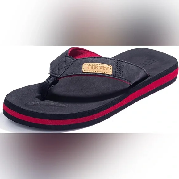 Shoes | Fitory Mens Black Red Open Toe Slip On Thong Sandal  display picture 1